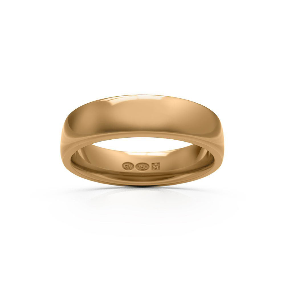 Halvrund 18K guldring 5 mm bred med slät yta