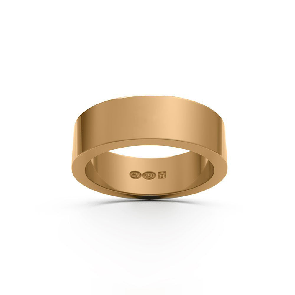Enkel slät rektangulär ring i 18K guld med 6 mm bred ringskena