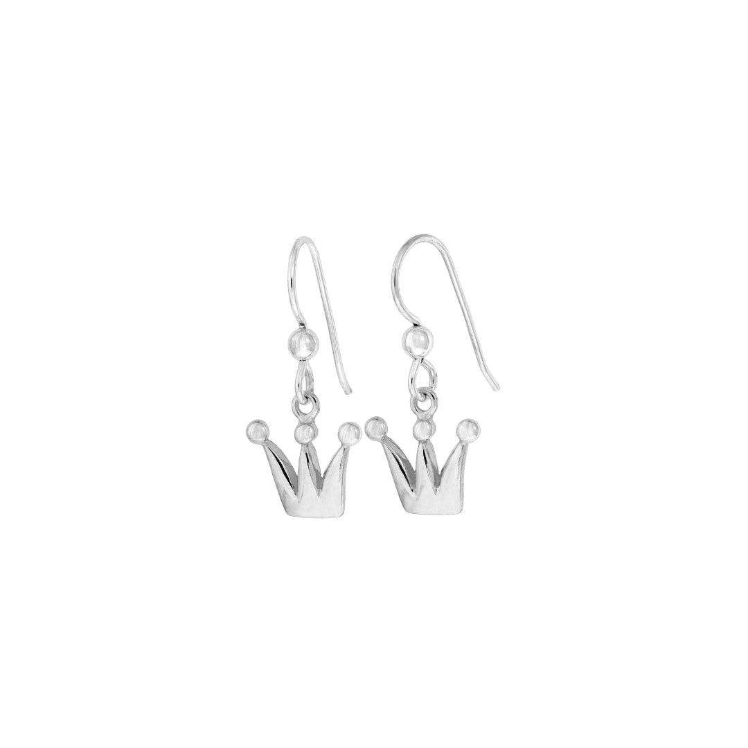 925 sterling silver crown drop earrings on hooks with bead accents