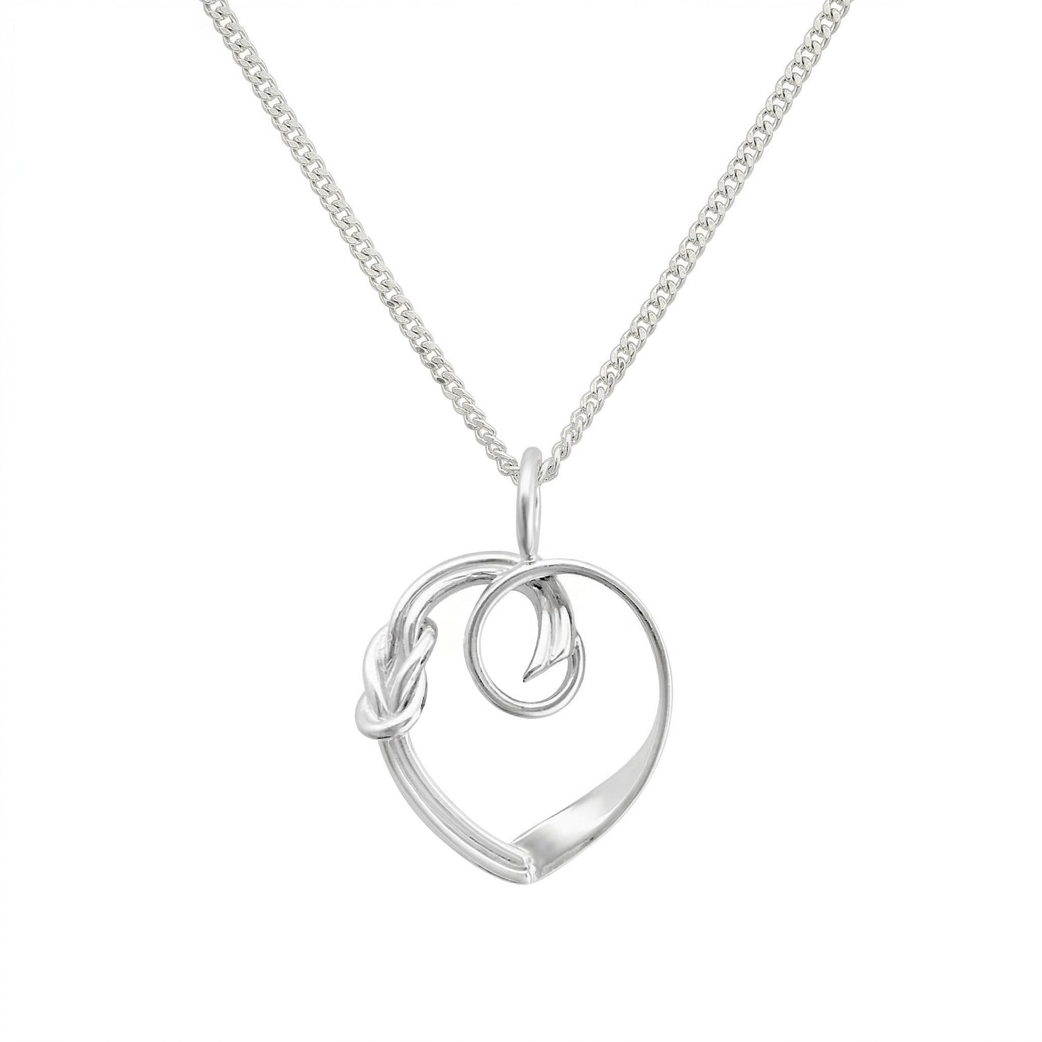 RÅBANDSKNOP HJÄRTA S necklace with a heart knot pendant on a silver chain