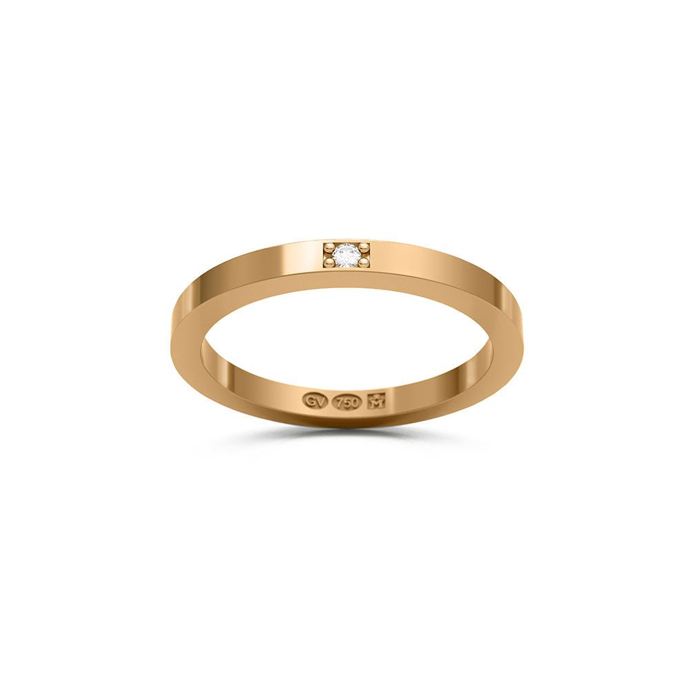 Rektangulär 2 mm ring i 18k guld med en diamant i en liten rektangulär infattning