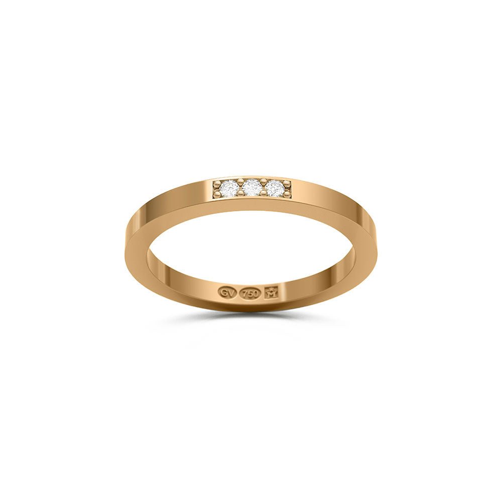 RING Rektangulär 2 mm i 18k med 3 diamanter - Guldviva Jewellery