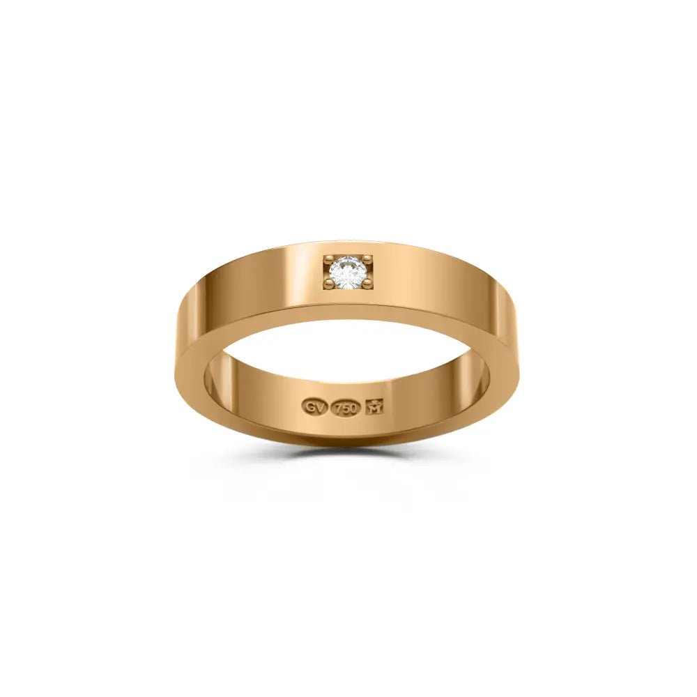 Rektangulär 4 mm ring i 18K guld med en diamant i en fyrkantig infattning