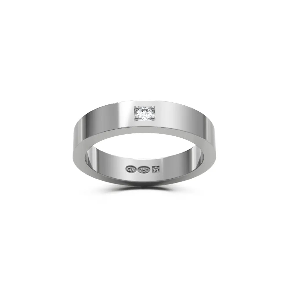 Rectangular 4 mm ring in 18K white gold with one diamond