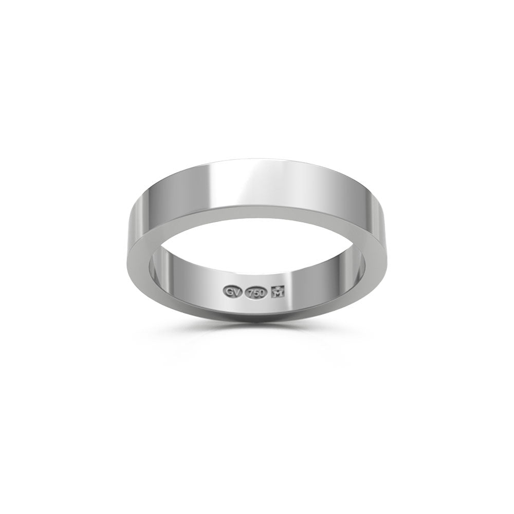 Slät rektangulär ring i 18K vitguld med 4 mm bredd
