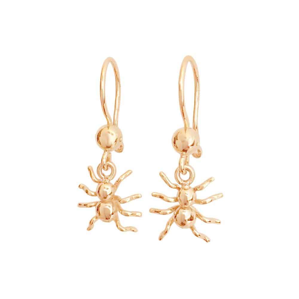 18K gold spider earrings on hooks