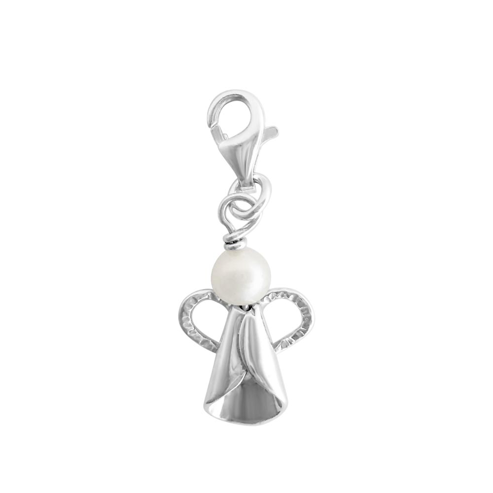 Angel pendant charm in sterling silver with a freshwater pearl bead