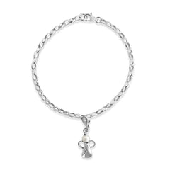 Sterling silver bracelet with a dangling angel charm and freshwater pearl