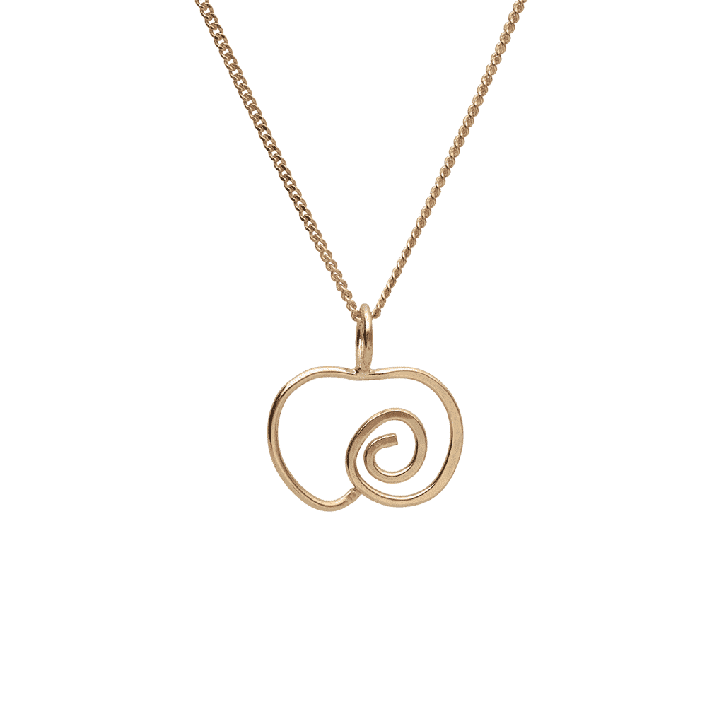 Delicata 18K gold necklace pendant with a spiral heart design on a thin chain
