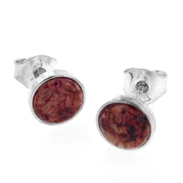 Sterling silver stud earrings with red granite from Åland shores