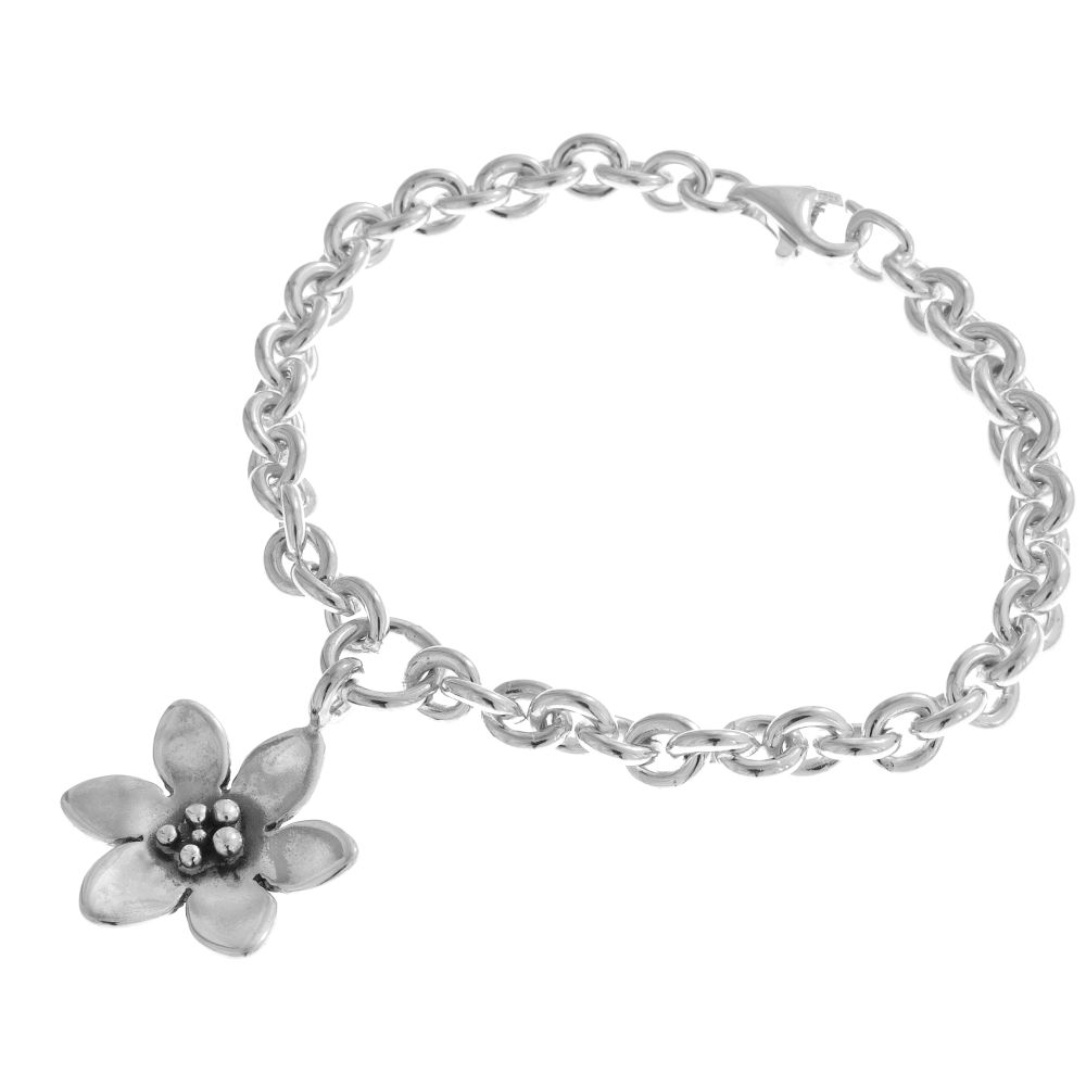 BLÅSIPPA armband i 925 sterling silver med blomformad berlock och kraftig länkkedja