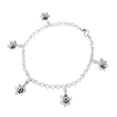 925 sterling silver armband med flera små blåsippa blommor längs kedjan