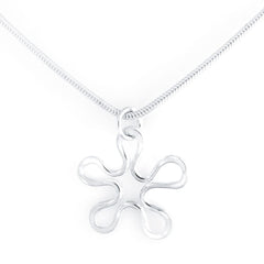 Silver flower shaped pendant on a round snake chain necklace