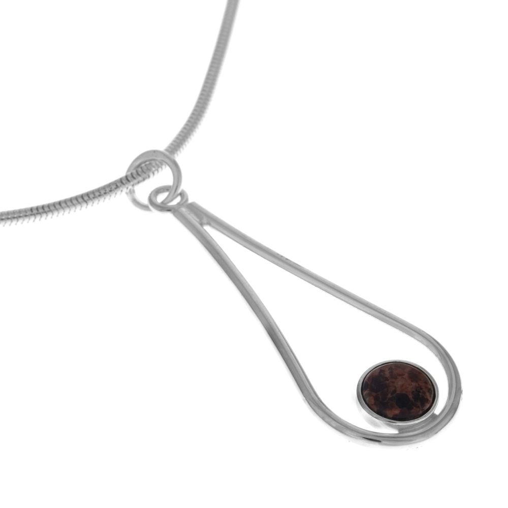 DROPPE GRANIT halsband med öppen droppe i silver och röd åländsk granit
