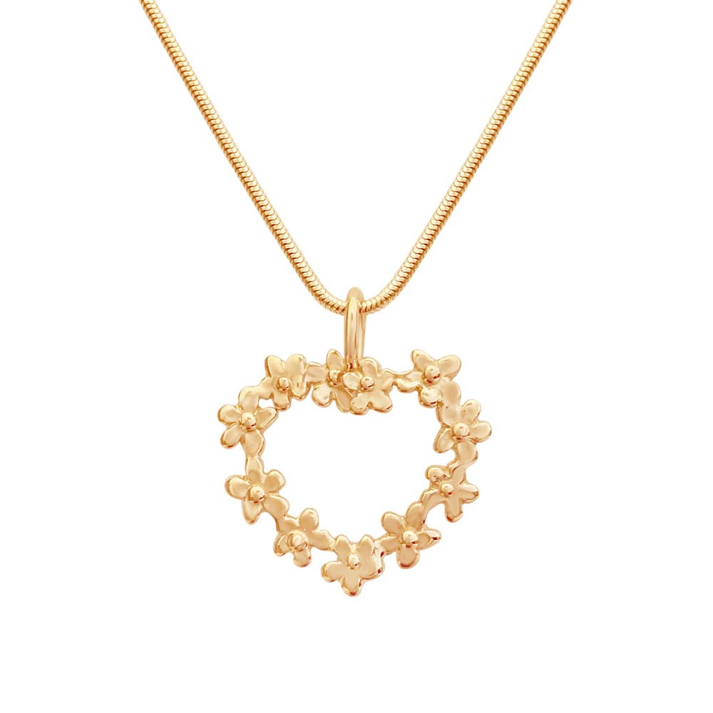 18K guld halsband med ett hjärta format av små förgätmigejblommor