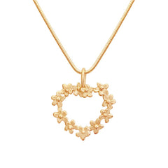 18K guld halsband med ett hjärta format av små förgätmigejblommor