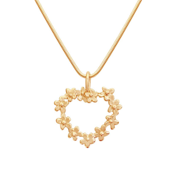 18K guld halsband med ett hjärta format av små förgätmigejblommor