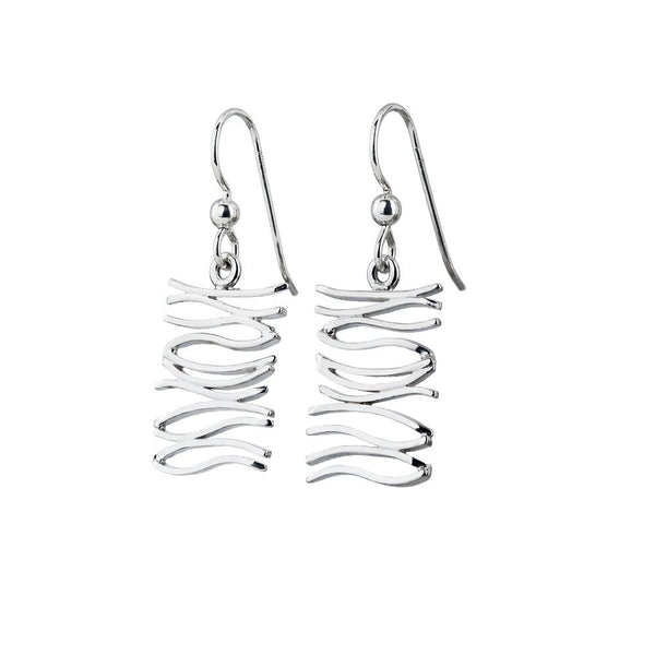 Grace earrings on hooks featuring stacked curved silver bars