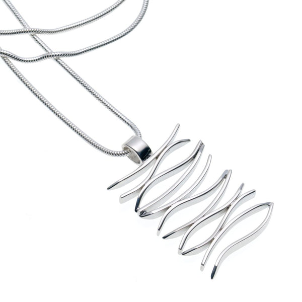 Grace L necklace in 925 sterling silver with curved wave pendant on a 42 cm snake chain