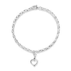 Silver chain bracelet with a dangling open heart charm