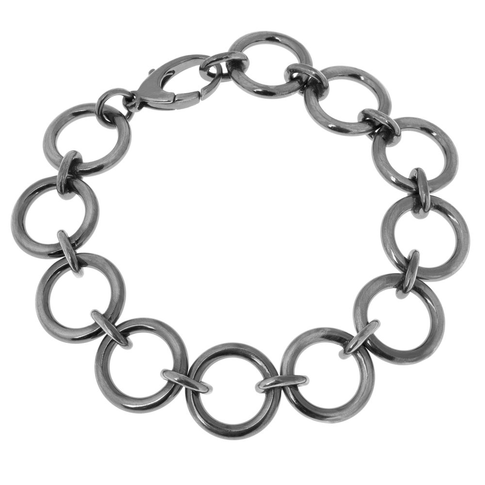 Sterling silver bracelet with interlocking circular links in antique finish