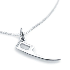NÄTSTICKA pendant in polished silver with curved blade and rectangular cutout on a delicate chain