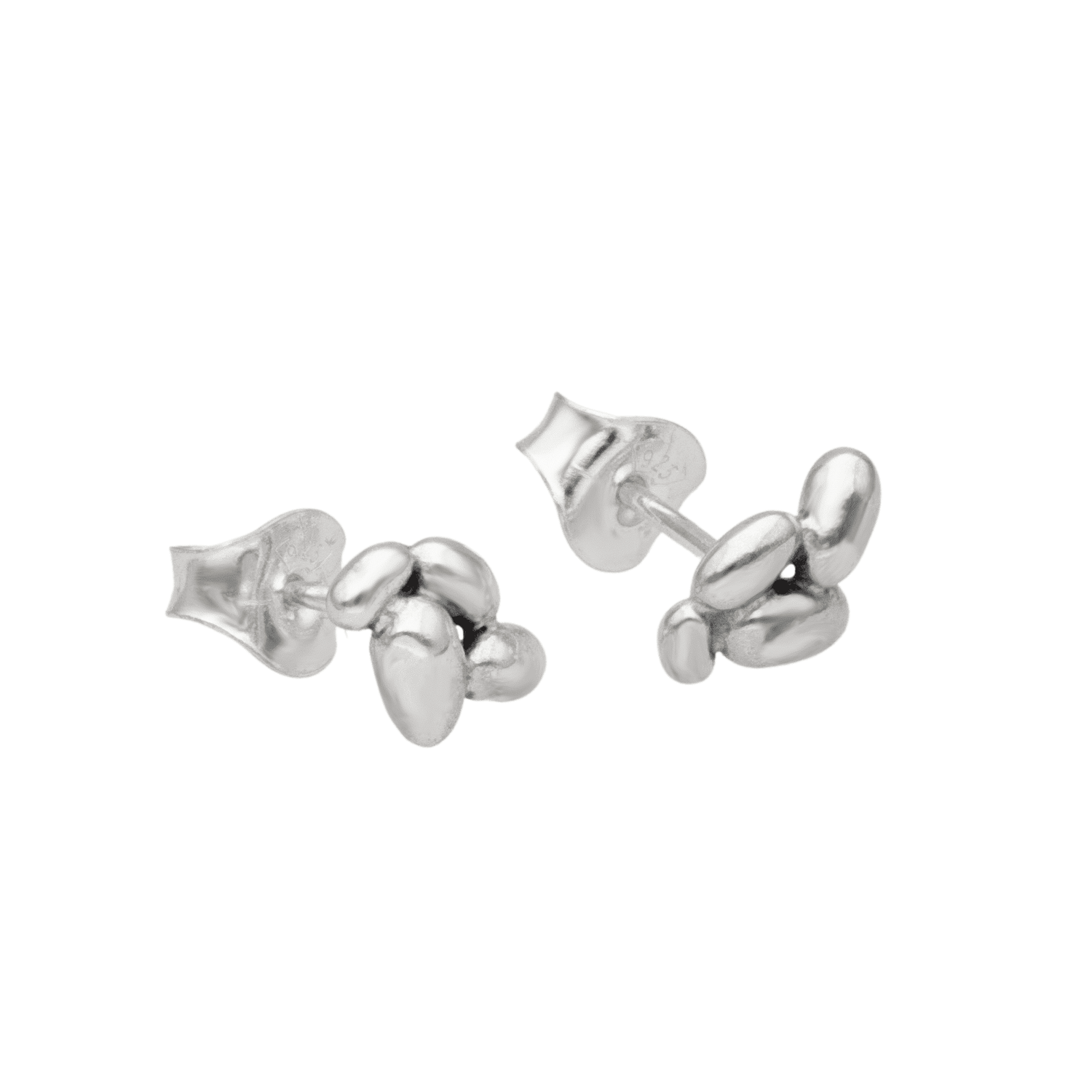Potato plant motif stud earrings in 925 sterling silver with leaf details