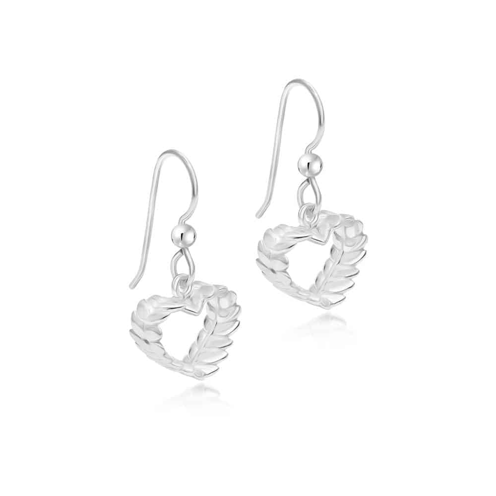 RÅGHJÄRTA örhängen i 925 sterlingsilver med krok och cirkulär ring med bladformad textur