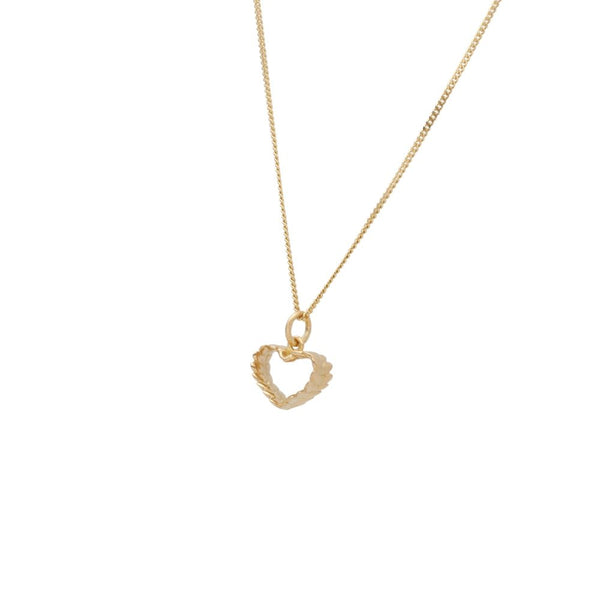 Delicate 18K gold chain necklace with an open heart pendant.