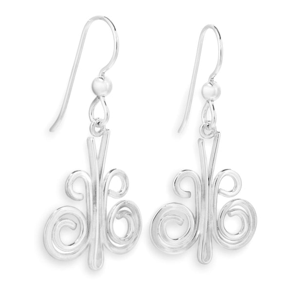 SAGA örhängen på krok i sterling silver med stora spiralvingar och fjärilsliknande design