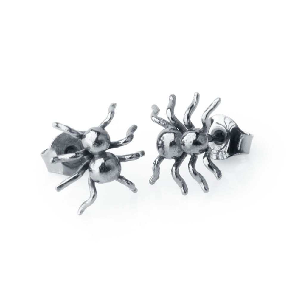 Små spindelformade örhängen i silver på stift