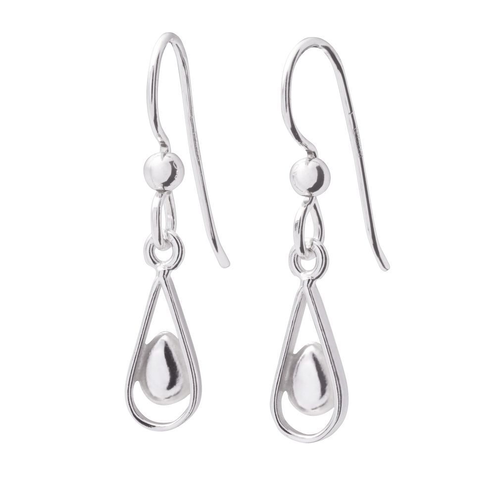 STJÄRNHUS örhängen på krok i 925 sterling silver med droppformad öppen design och liten innerkärna